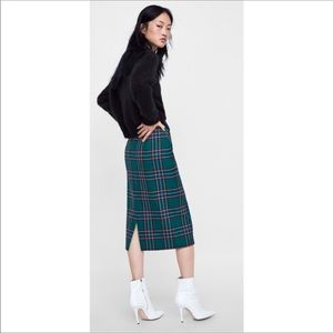 NWT Zara Plaid Belted High Waisted Pencil Skirt S
